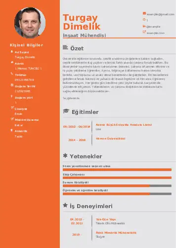 İnşaat Mühendisi Cv Örnekleri cv indir